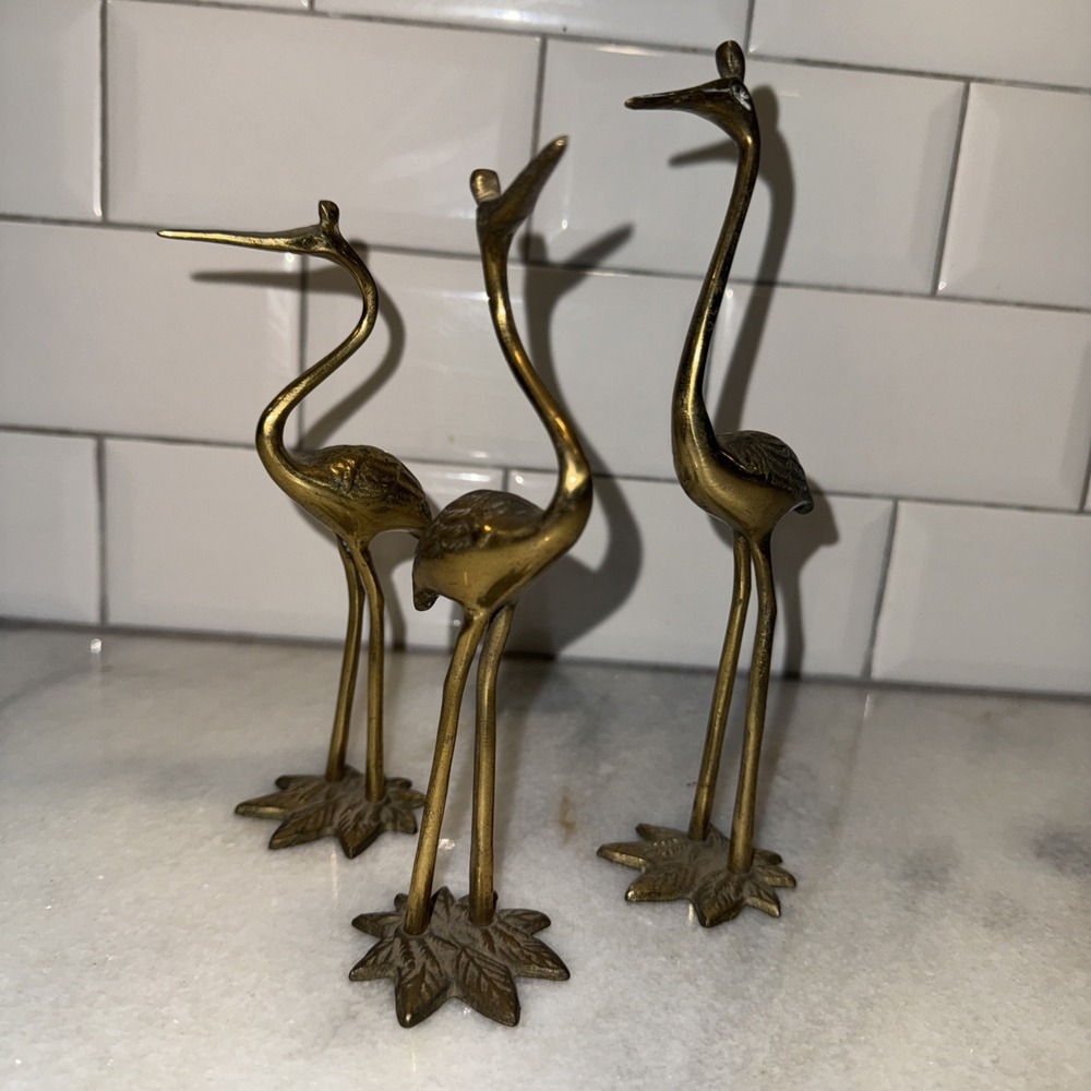 Set Of 3 Mid Century Cranes/ Herons Brass Figures OLA0004‎